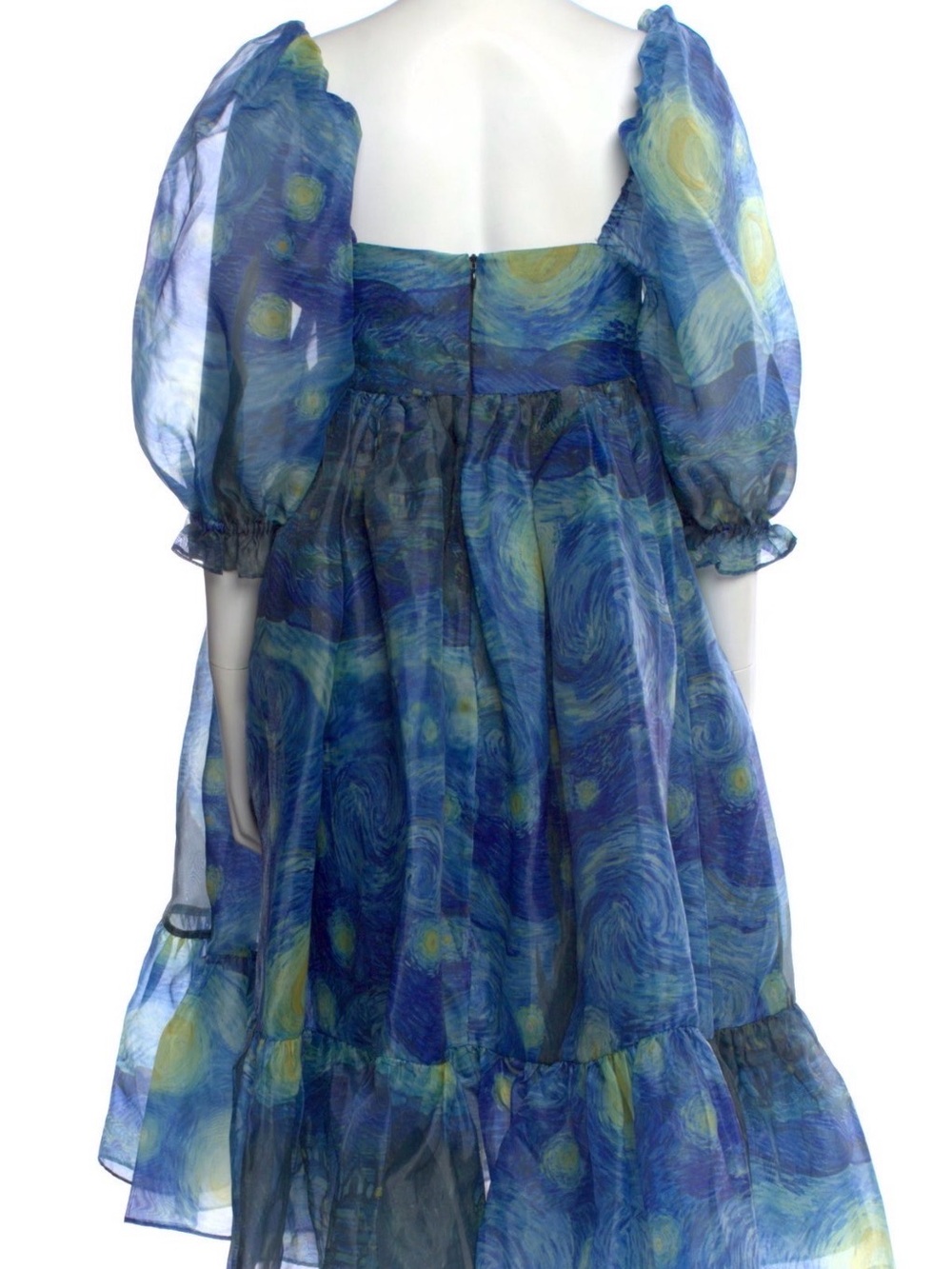 Selkie Blue Swirl Midi Dress with Puff Sleeves - Picture 4 of 4